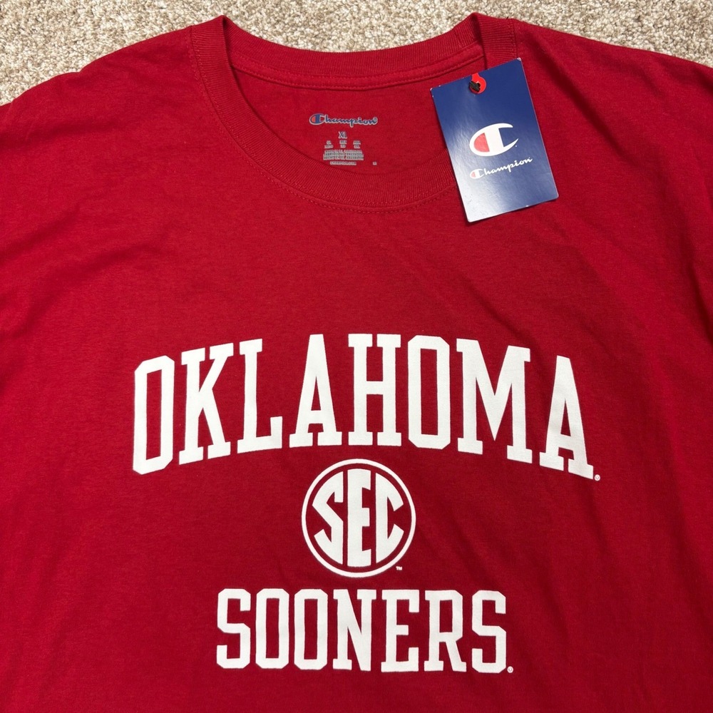 NWT Champion Oklahoma Sooners T-Shirt Mens XL Red SEC Graphic Tee Collegiate